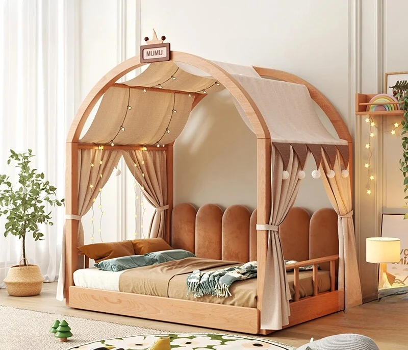 

Solid wood castle bed telescopic pull house bed tree house tent bed bedroom