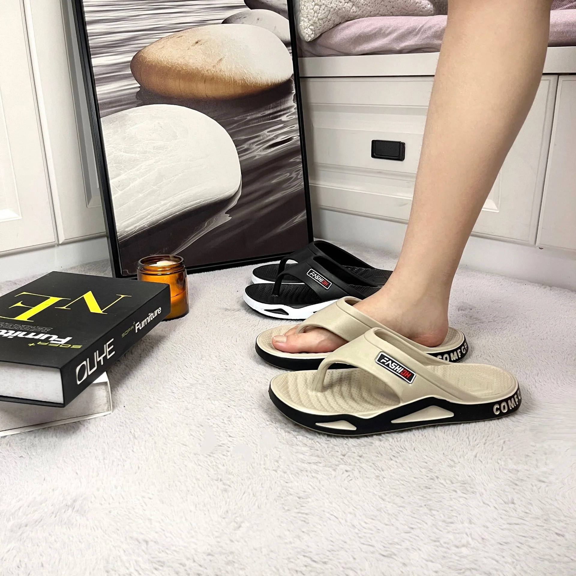 Neue Herren-Freizeit-Flip-Flops für Frühling und Sommer, Farbblock-Design, Vielseitig, Bequem, aus EVA, für den Innenbereich, Zuhause, Badezimmer und den täglichen Gebrauch im Freien – Detail 7