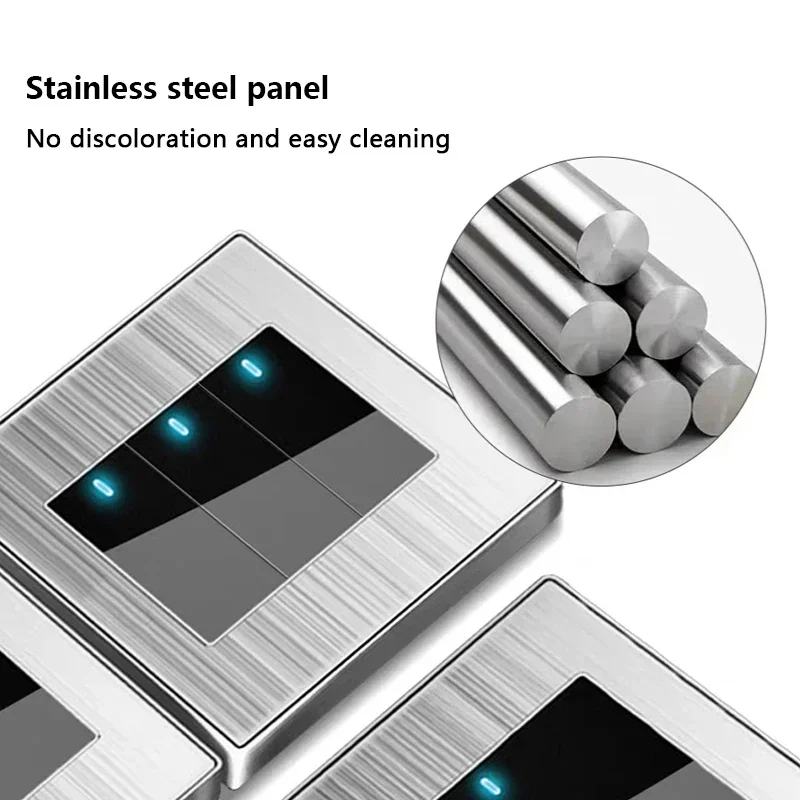 العالمي الجدار مفتاح الإضاءة LED ، لوحة الفولاذ المقاوم للصدأ ، الاتحاد الأوروبي ، المملكة المتحدة ، USB ، Type-C ، 18 واط ، الشحن السريع ، مقبس التوصيل ، 1 ، 2 ، 3 عصابة ، 1 ، 2 طريقة التبديل #3