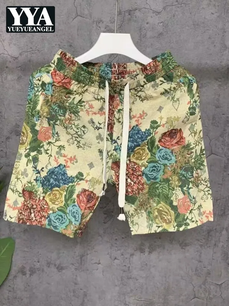 

Мужские летние пляжные шорты с принтом, прямые, на эластичной резинке, тонкие, длиной до колена, модные повседневные брюки на шнурке для мужчин