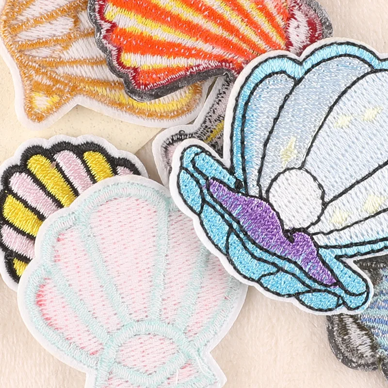 Sea Shell Emblem Embroidered Cloth Stickers Cartoon Flowers DIY Iron Clothing Patches