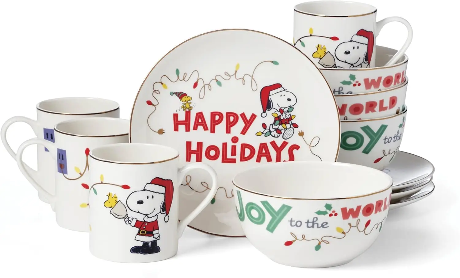 

896326 Snoopy Christmas 12-Piece Dessert Set, Holiday Dinnerware