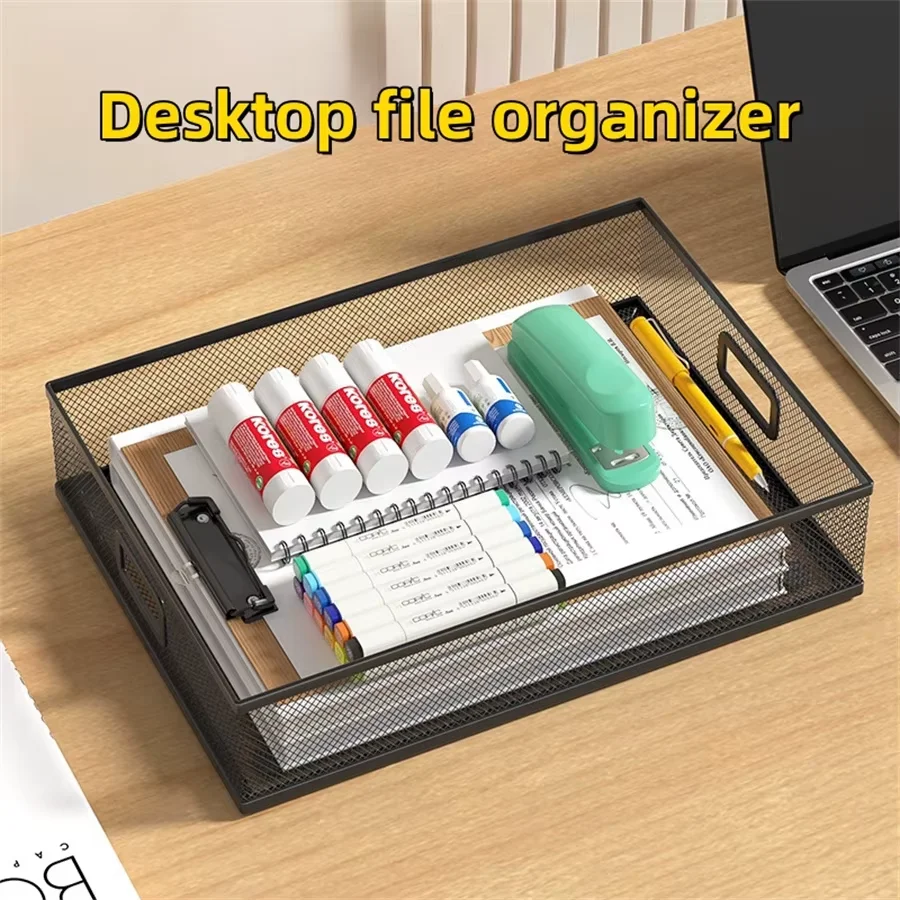 Space Saving A4 File Organizer, Stackable Desktop Paper Tray, Mesh Design, Multiuse for Home Office School