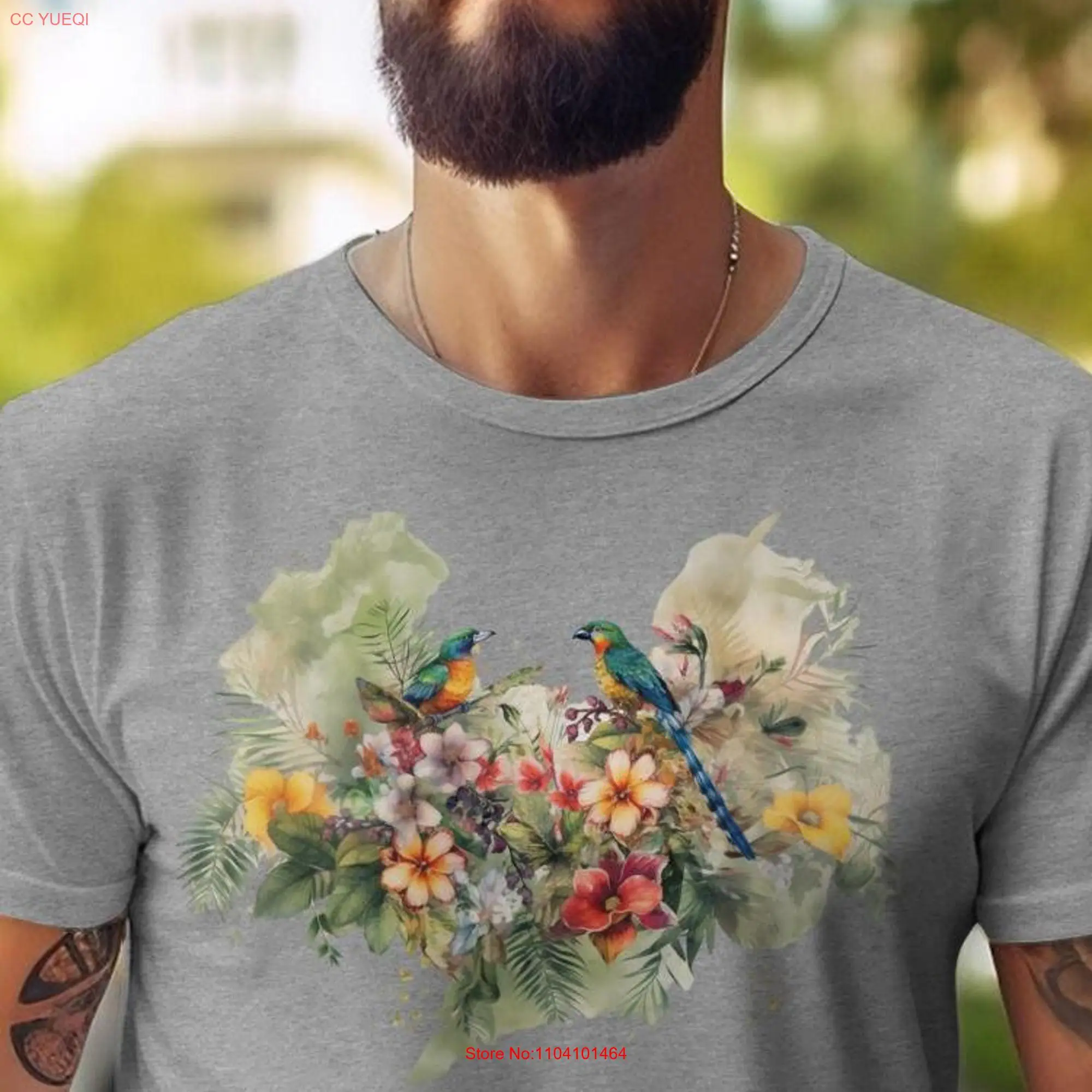 Parrot And Flowers T Shirt Bird Watching Lover Nature For Flower  long or short sleeves