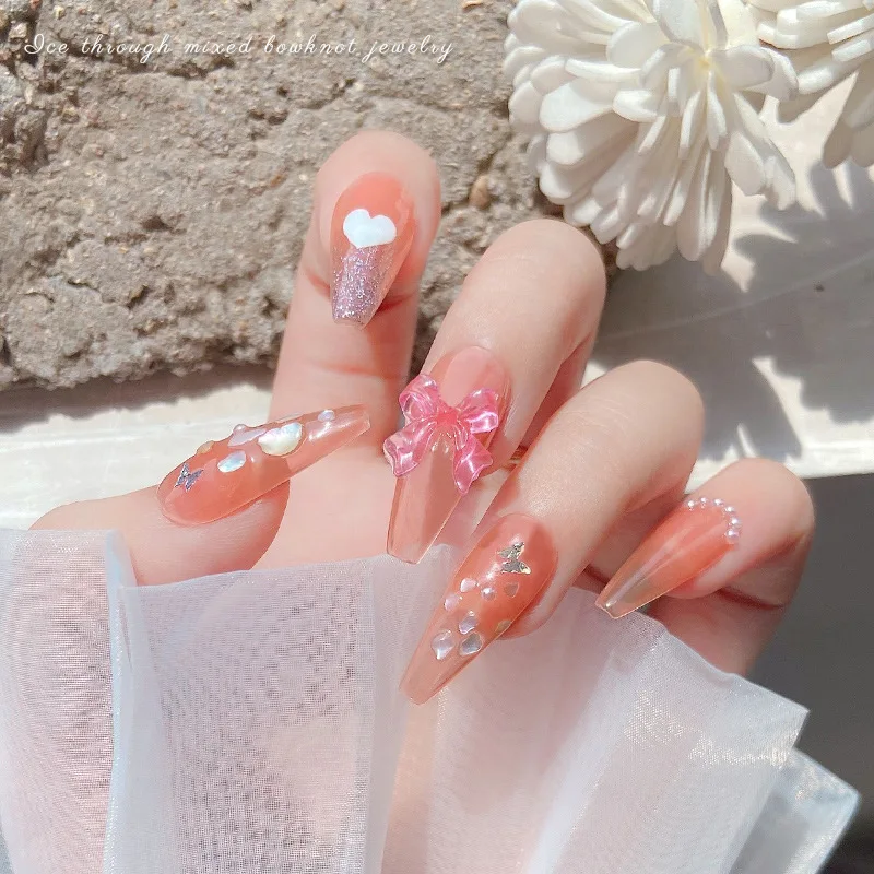 50Pcs Bow Nail Charms, Ice Transparent Resin Jelly Ribbon Rhinestones For Fairy DIY Stylish Press On Nail Decor