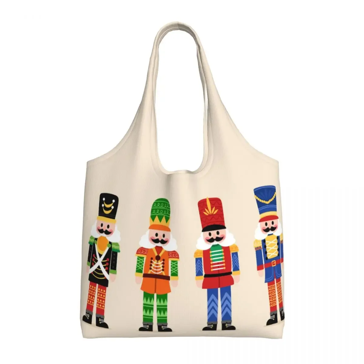 Recycling Cartoon Toy Soldier Christmas Nutcracker Shopping Bag Women Canvas Shoulder Tote Bag Portable Grocery Shopper Bags