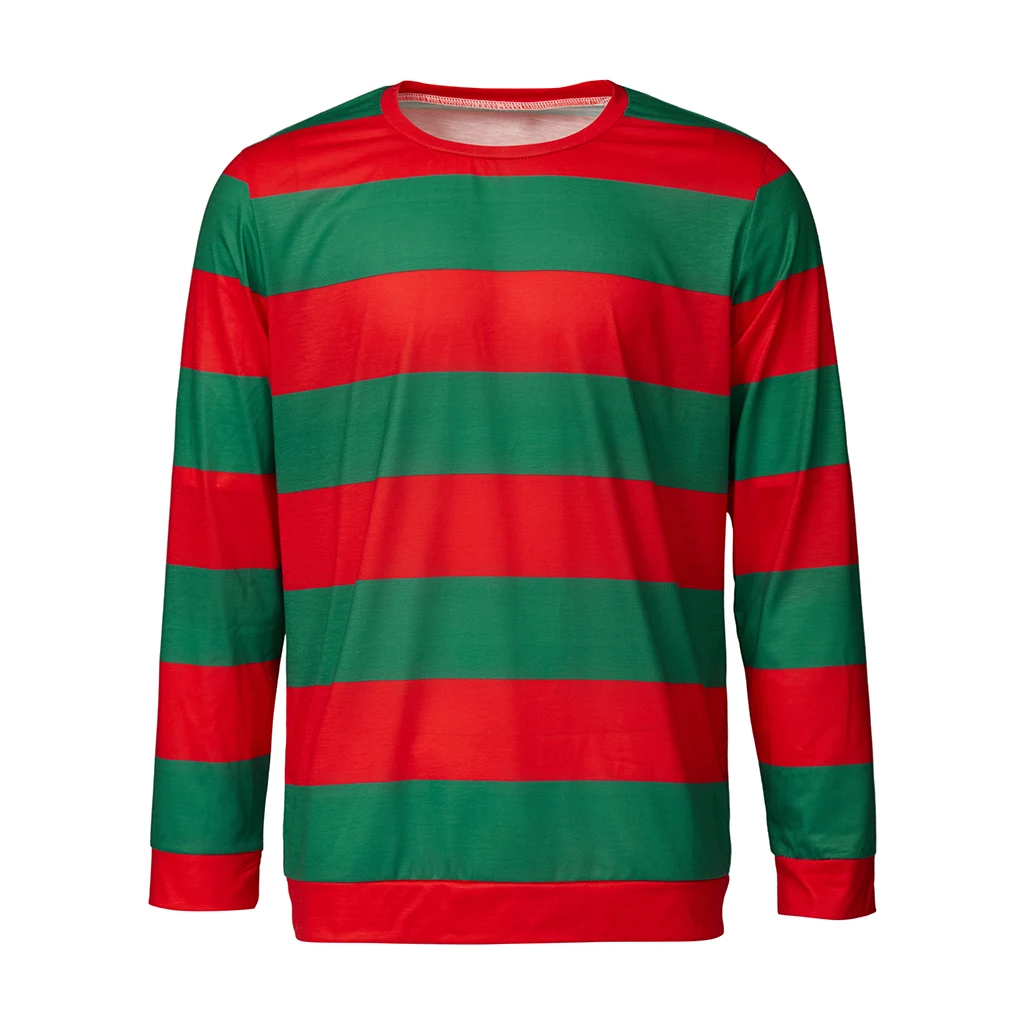 Freddy Cosplay Kostüm für Erwachsene Herren Rot-Grün Gestreiftes Hemd Top Anzug Gruseliges Horror Halloween Karneval Party T-Shirt