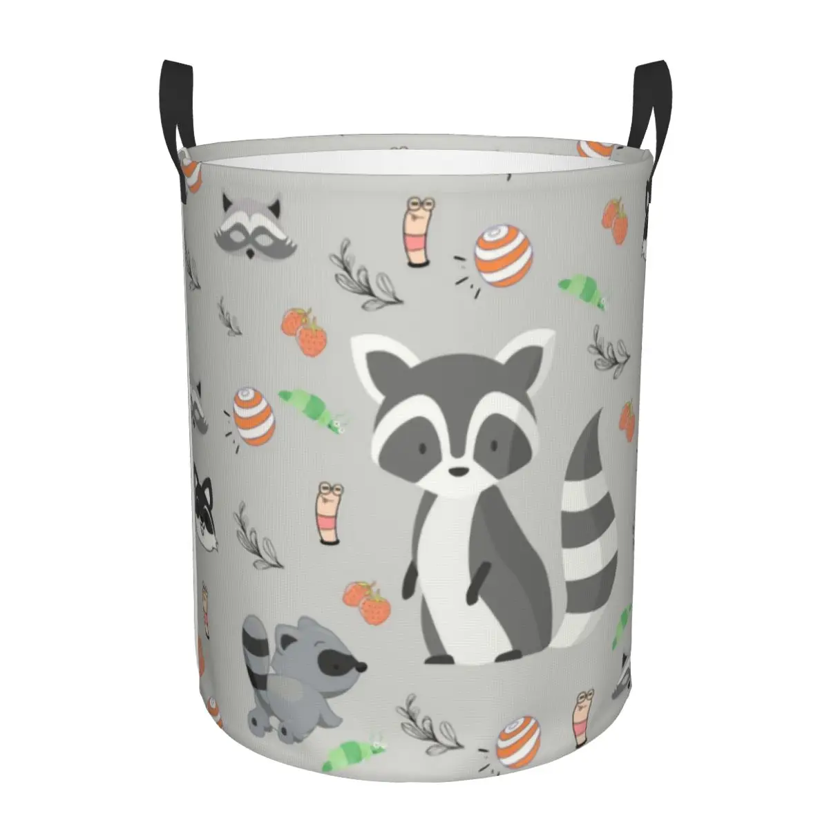 Raccoon Cartoon Graphic Laundry Basket Foldable Trash Panda Racoon Toy Clothes Hamper Storage Bin for Kids Nursery