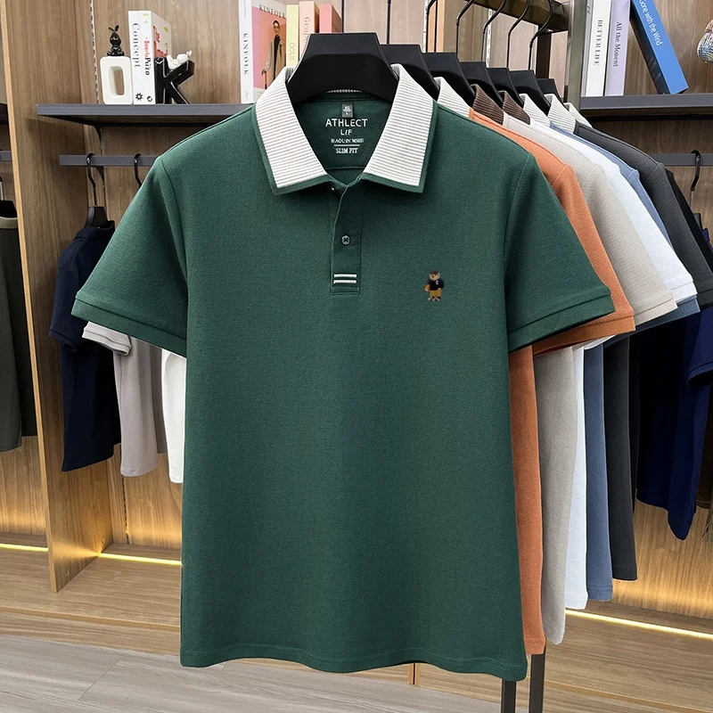Luxuriöses 100% Baumwoll-Kurzarm-Poloshirt für Herren, neuer Trend, Marken-Cartoon-Bären-Stickerei, atmungsaktives, bequemes, lässiges Sommer-T-Shirt – Detail 20