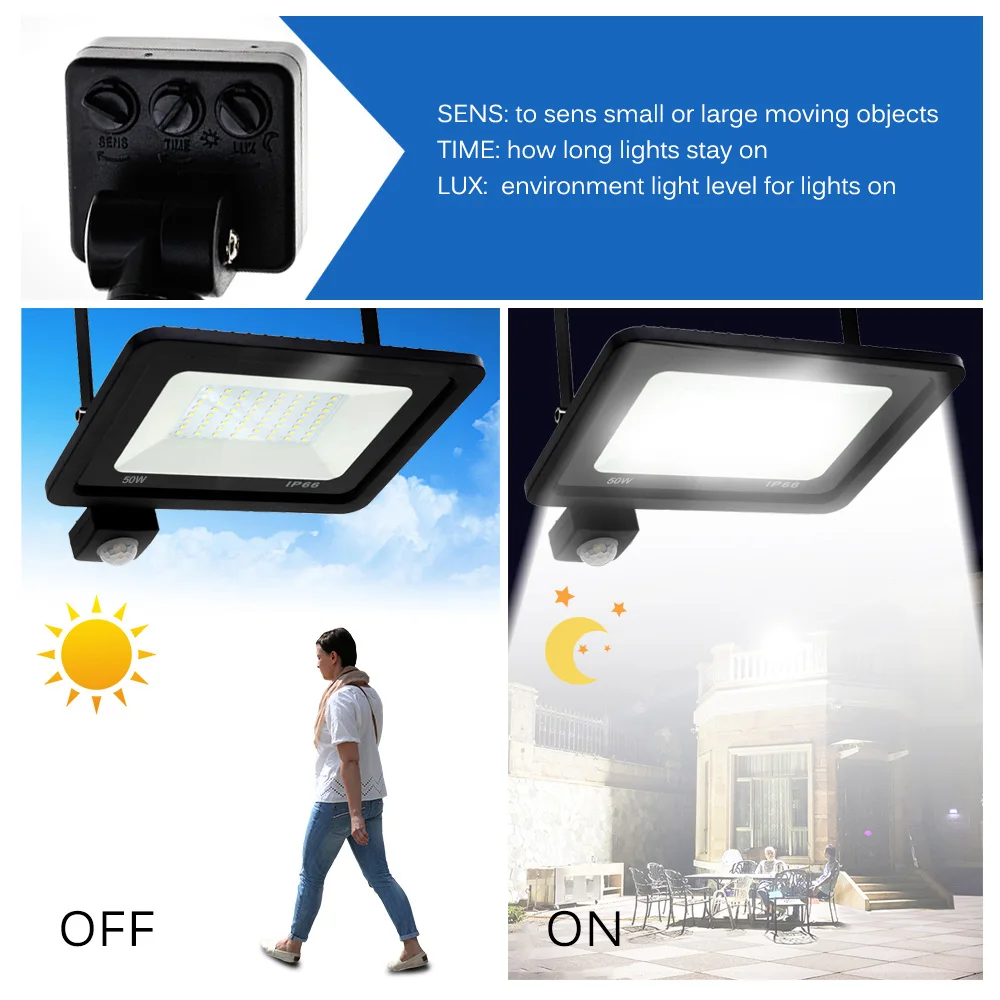 PIR Motion Sensor LED Flood Light 20W 50W Outdoor Floodlight 220V 240V Waterproof Led Spotlight for Garden Wall Street Light