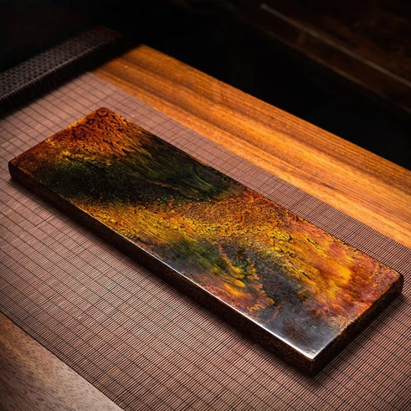 

Large lacquer floating pitch black dry brewing table, green transparent rectangular tea tray tea