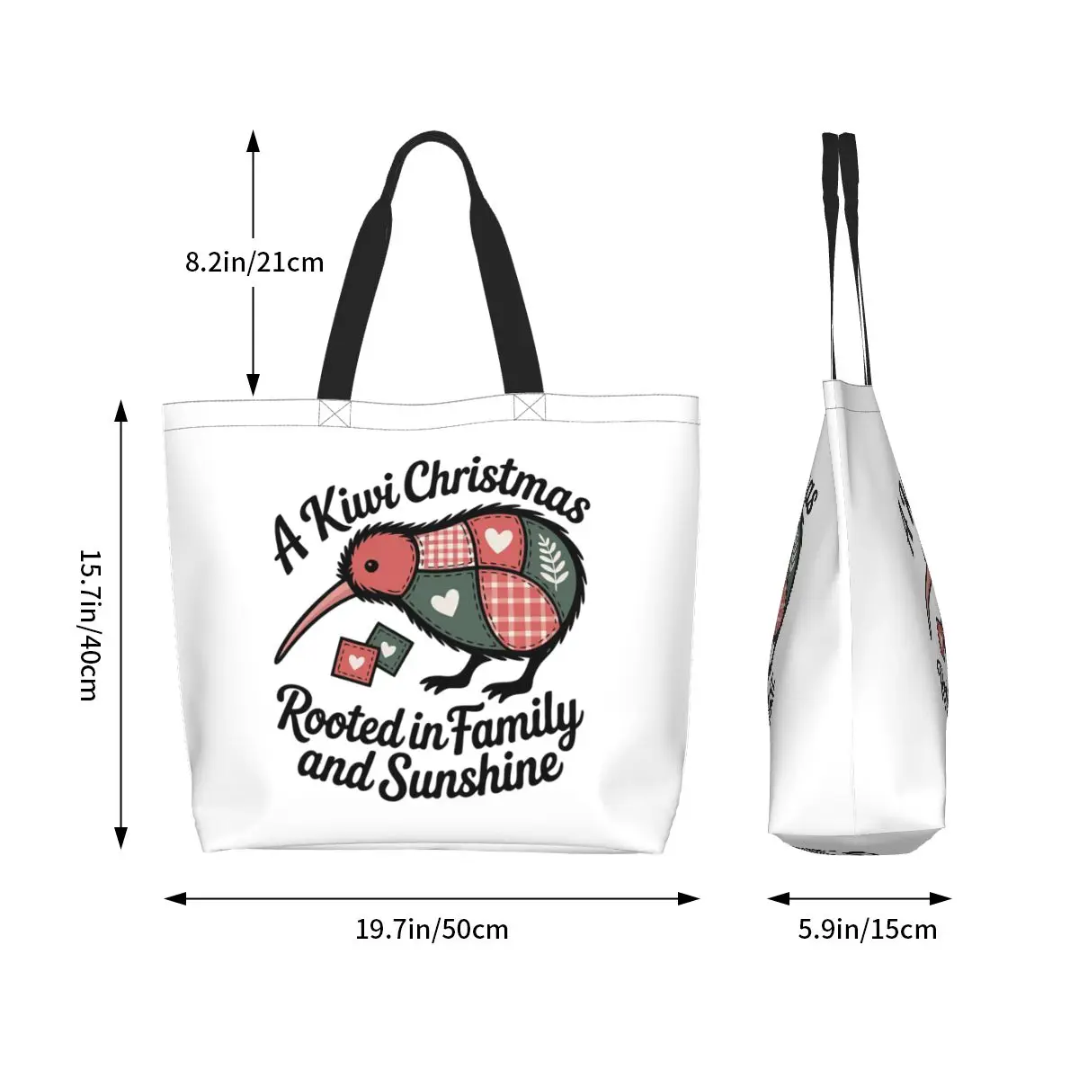 Patchwork Kiwi Silhouette A Kiwi Christmas Shopping Tote Bag Canvas Shoulder Bags Shopper Grocery Handbag for Women