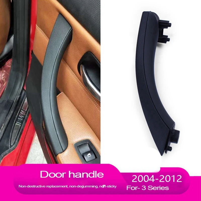 2X Car Right Interior Door Pull Handle With Cover Trim Replacement For-BMW 3 Series E90 E91 E92 2004-2012 Black