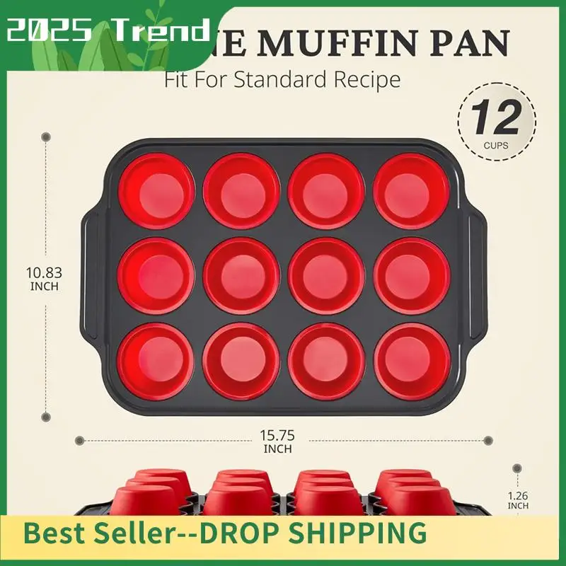 AD33 مقلاة مافن سيليكون ساخنة مع إطار معدني، قوالب سيليكون لصانعة دغة البيض للخبز، مقالي كب كيك 12 حجم عادي