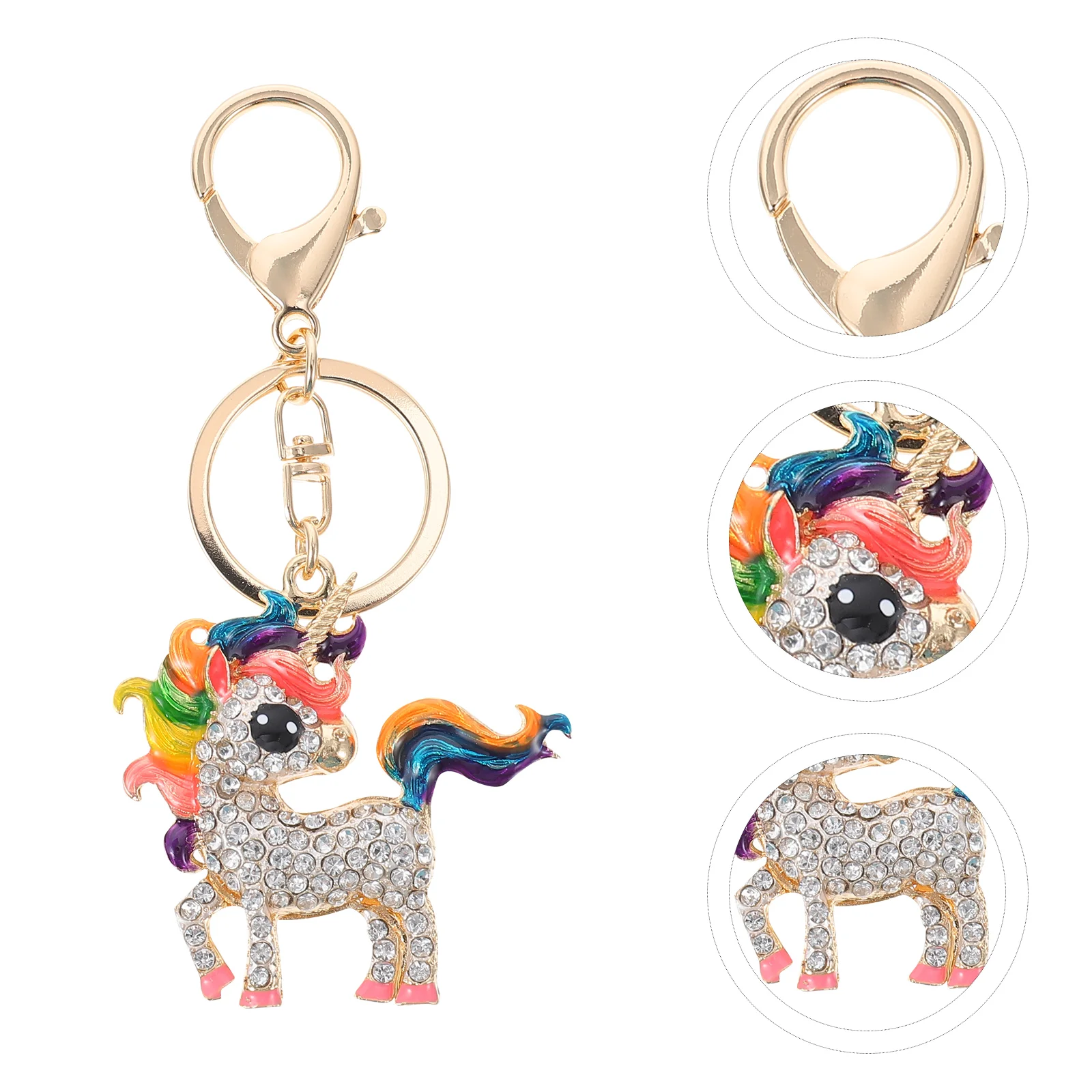 

Unicorn Keychain Locket Decorations Cartoon Zinc Alloy Rings Ornament Decorative Miss Rhinestone