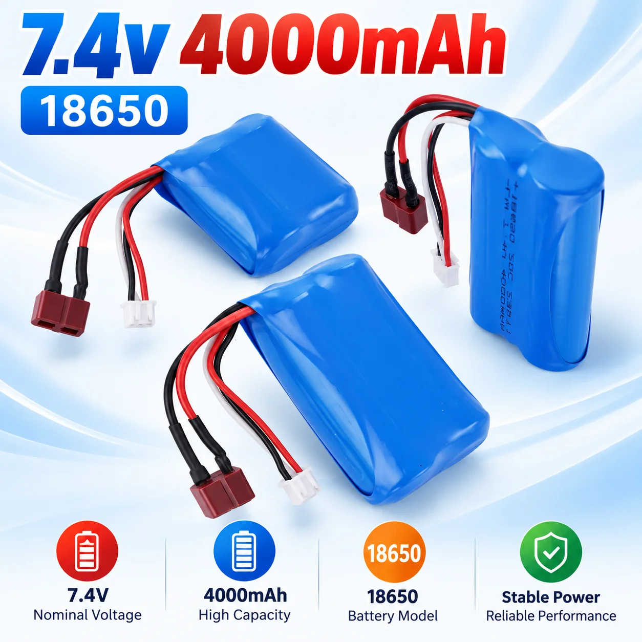7.4V 4000mAh 2S 18650 Li-ion Battery Pack For 144001 12428 12423 SCY-16101 SCY-16102 SCY-16103 SCY-16201 SCY-16301 RC Car Truck