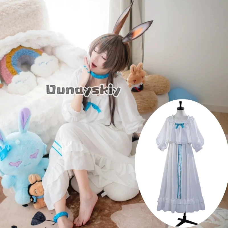

Amiya Cosplay Costume Operator White Pink Long Sleeves Nightdress Dress Wig Woman Sexy Cute Leisure Suit Anime Game Arknights