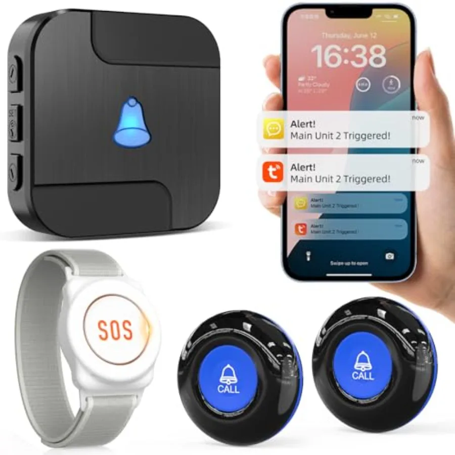 

Wi-Fi Wireless Caregiver Pager Call Button for Elderly at Home, ABS Plastic, White, Long Battery Life Two-Way Audio
