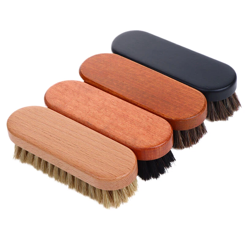 Brosse à chaussures en bois de poils de cheval, brosse à chaussures en cuir, brosse à chaussures en cuir, poignée, détails du tableau Prada, polissage et livres, 1PC