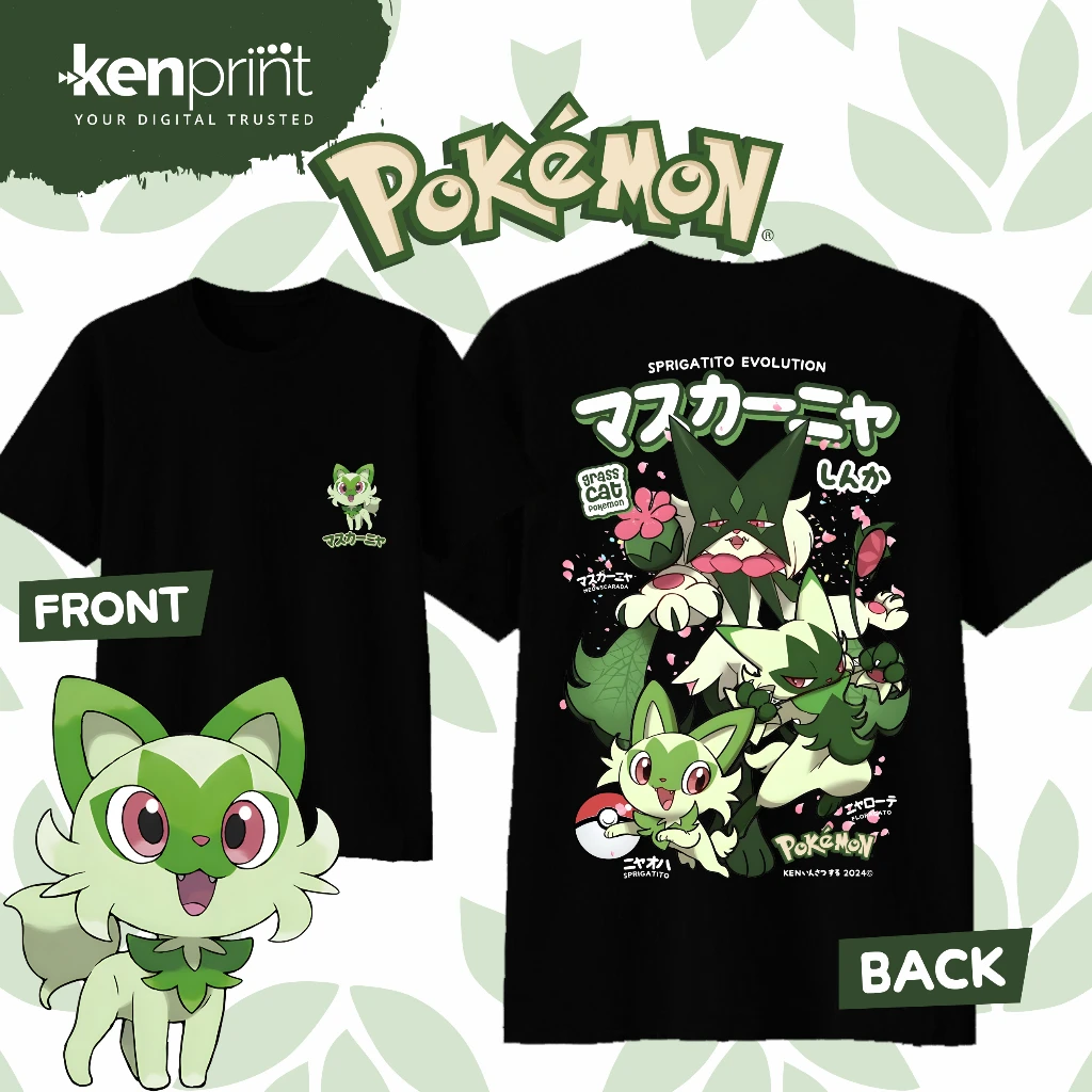

Хлопковая футболка с изображением аниме-персонажа Pokémon Sprigatito Evolution, летняя мужская и женская одежда в стиле Харадзюку, модная повседневная уличная футболка