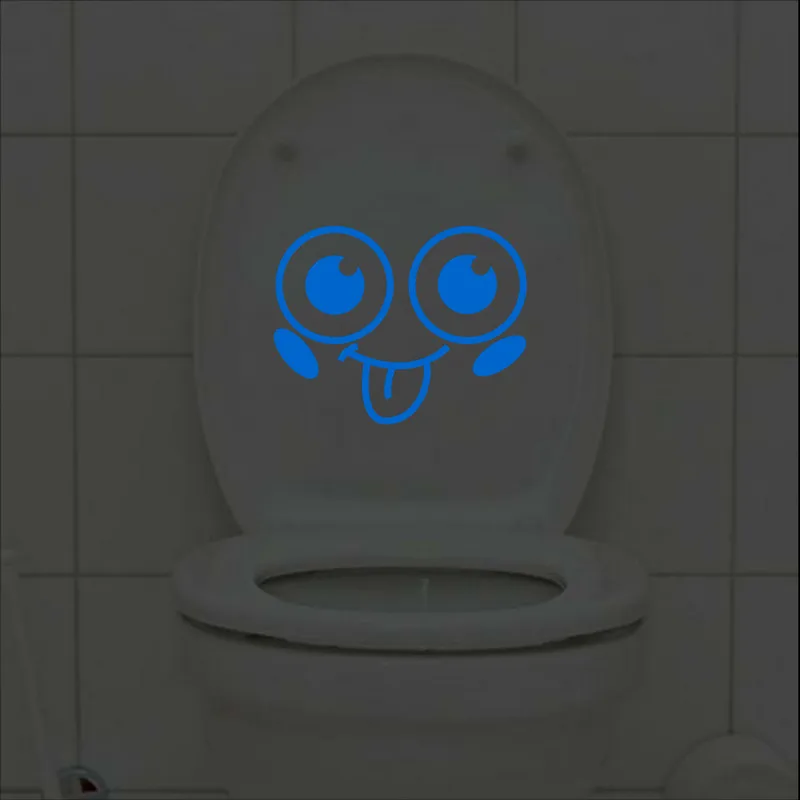 Funny Cartoon Smile Face Toilet Stickers Glow in the Dark Bathroom Decoration Wall Door Fridge Laptop Car Window DIY Vinyl Decal