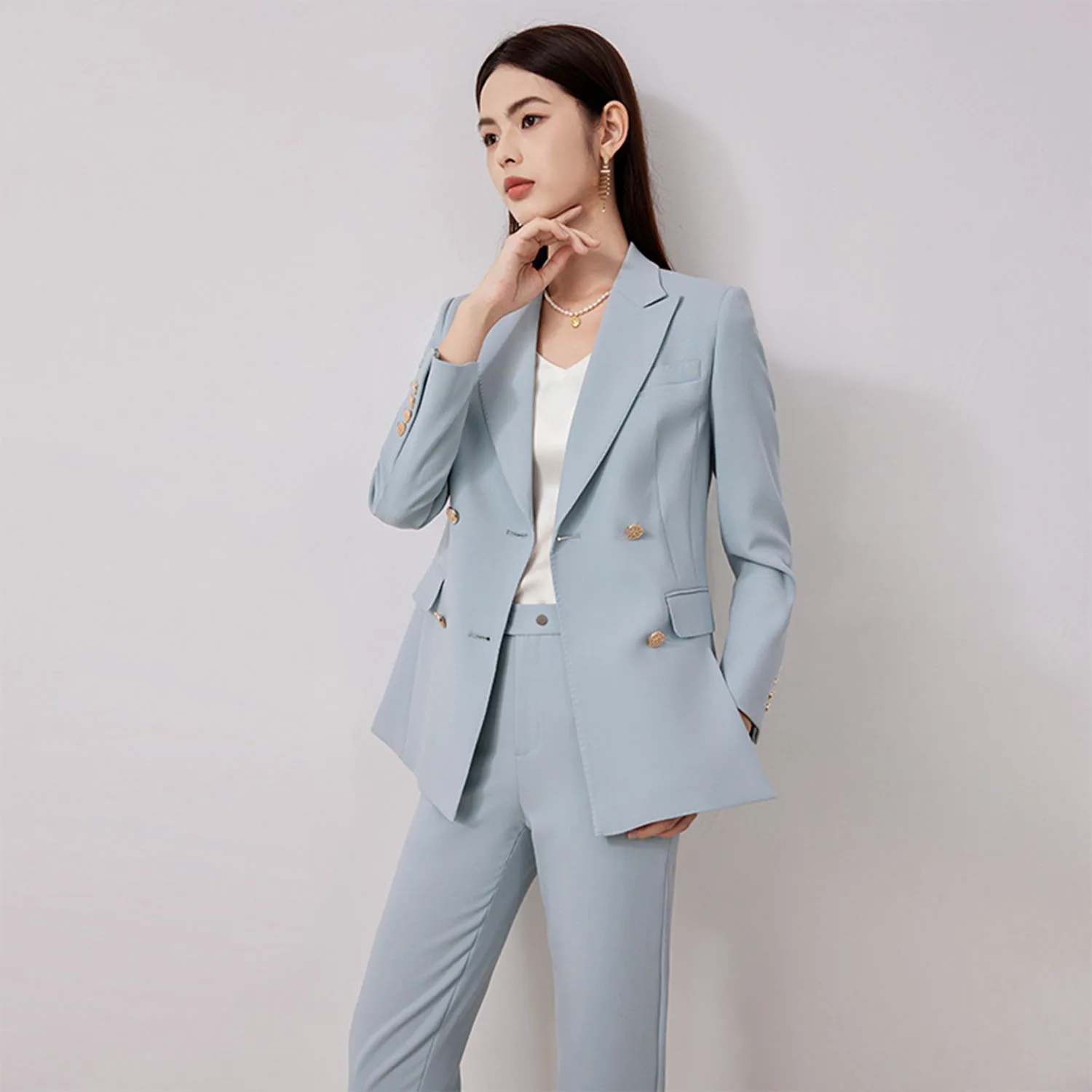 Allingentle damespak 2-delige set pak elegante broekpak set voor feest kantoor werkoutfits aanpassen