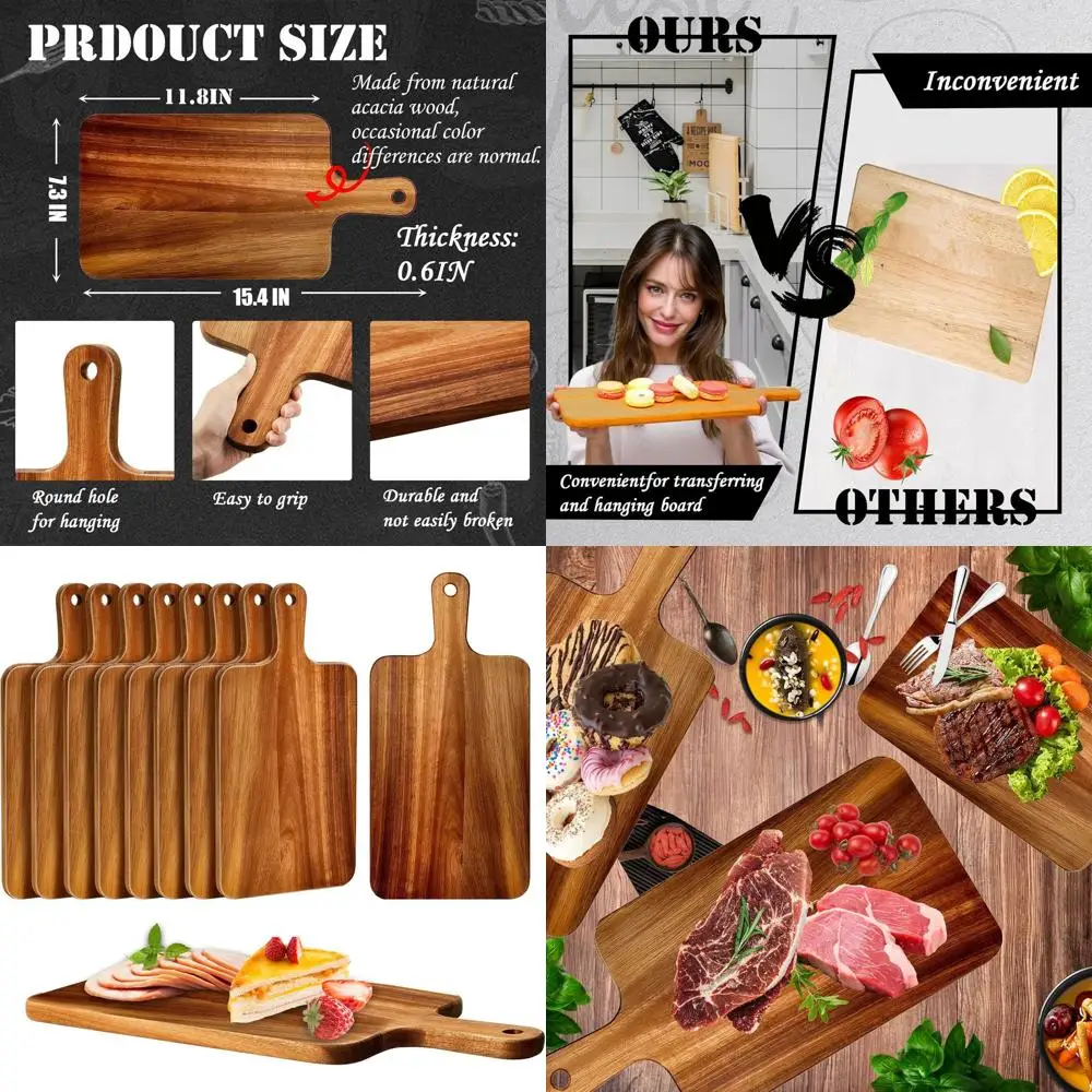 

Acacia Wood Chopping Boards with Handle, 15.4x7.3, 10-Pack Kitchen Cutting Boards for Pizza, Bread, Cheese, Charcuterie, and Veg