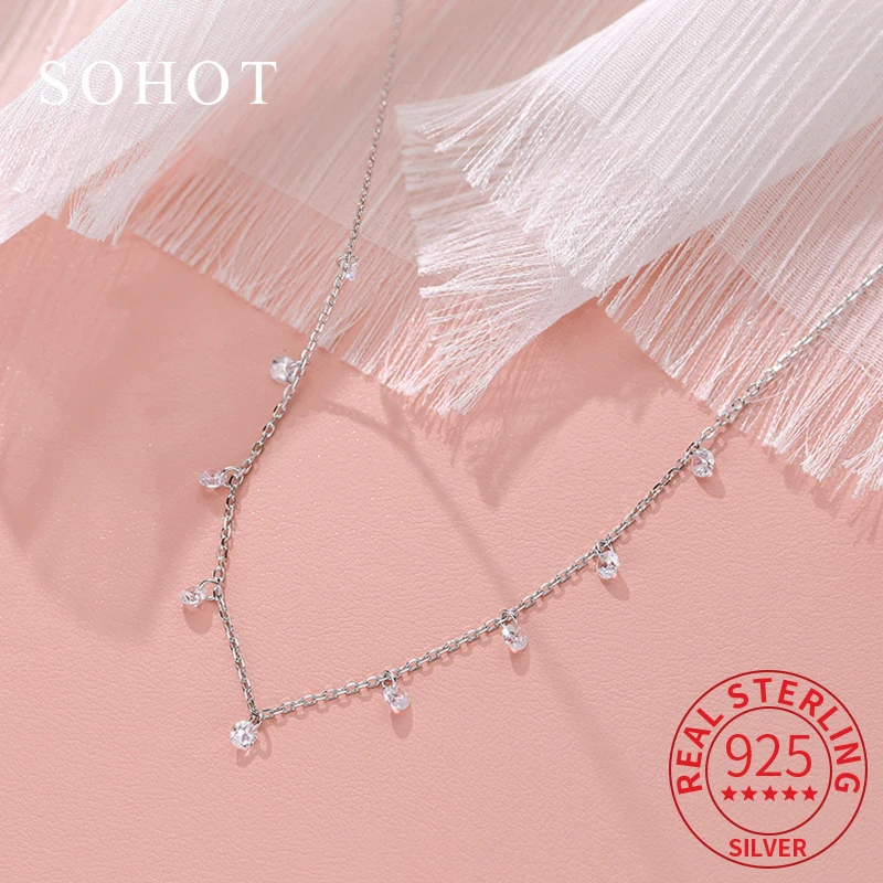 

Real 925 Sterling Silver Trendy Geometric Zircon Choker Necklace for Charm Women Party Exquisite Fine Jewelry Accessories