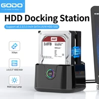Estación de acoplamiento de disco duro GODO a USB 3,0, base de disco duro de doble bahía para HDD/SSD SATA de 2,5/3,5 pulgadas con indicador LED
