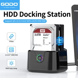 Docking Station per disco rigido GODO a USB 3.0 tipo C, Dock per disco rigido Dual Bay per HDDs/ssd SATA da 2.5 / 3.5 pollici con indicatore LED