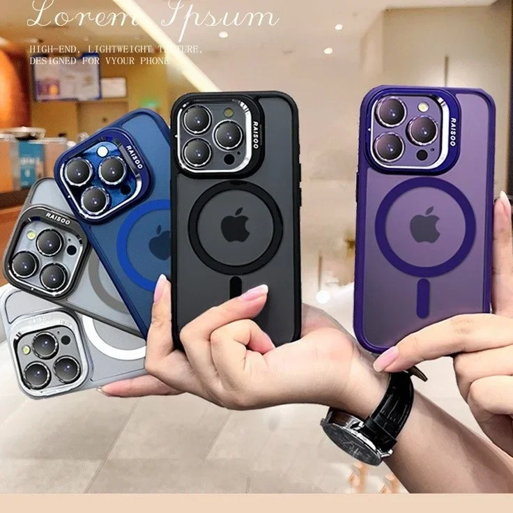 Matte skin feel iPhone 12 13 14 15 phone case with lens film lens holder magnetic phone case PC material iphone case wholesale
