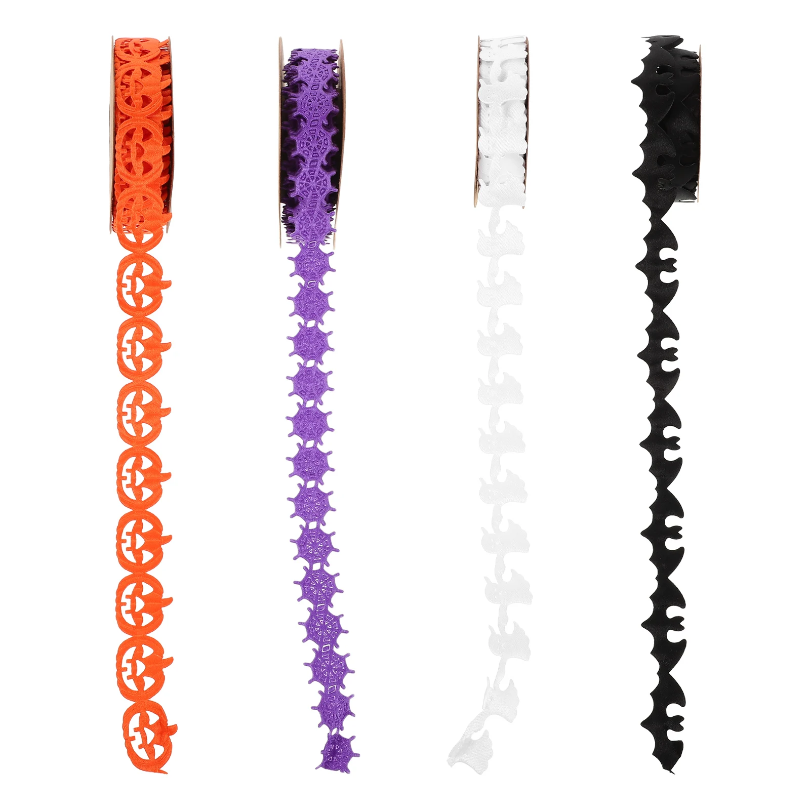 

4pcs Halloween Craft Ribbon Set Ghost Bat Pumpkin Spider Web Decorative Trim For Diy Wreaths Party Decor Gift Wrapping Home