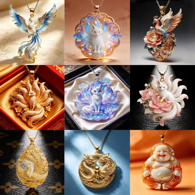 For Women Trendy Exquisite Daily Wear Jewelry Gifts Chinese Mythology Nine Tailed Fox Enamel Pendant Necklace