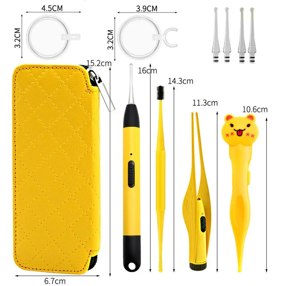Kids Ear Care Tool Ear Nose Tweezer Ear Wax Remover LED Light Earpick Ear Cleaner Spoon Curette Picker