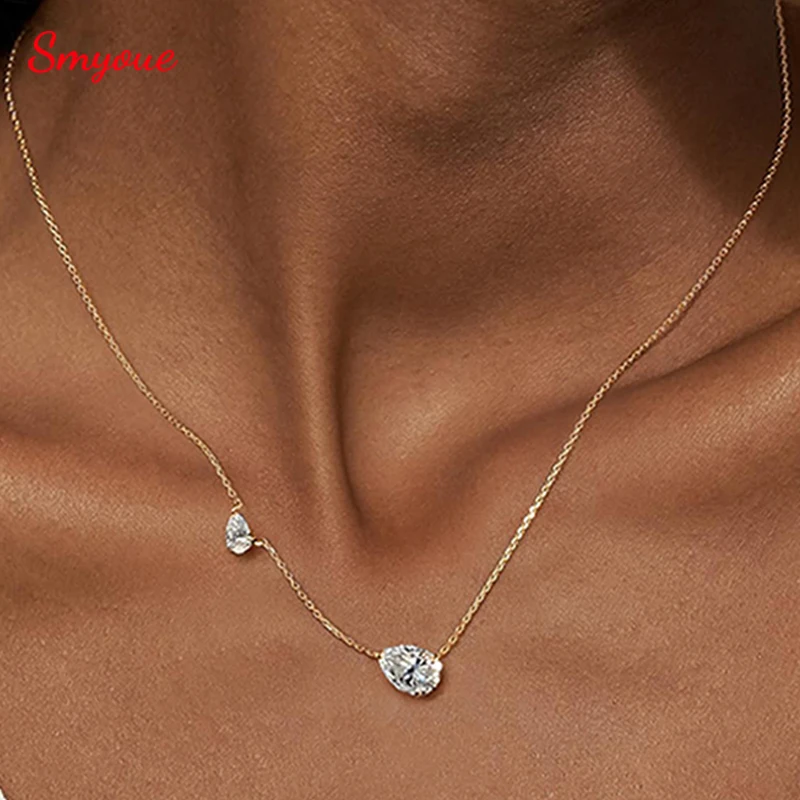 Smyoue 2.5CTTW Pear Cut All Moissanite Necklaces for Women 2 Gems Pendant Lab Diamond Pure 925 Sterling Silver Chain Plated 18k