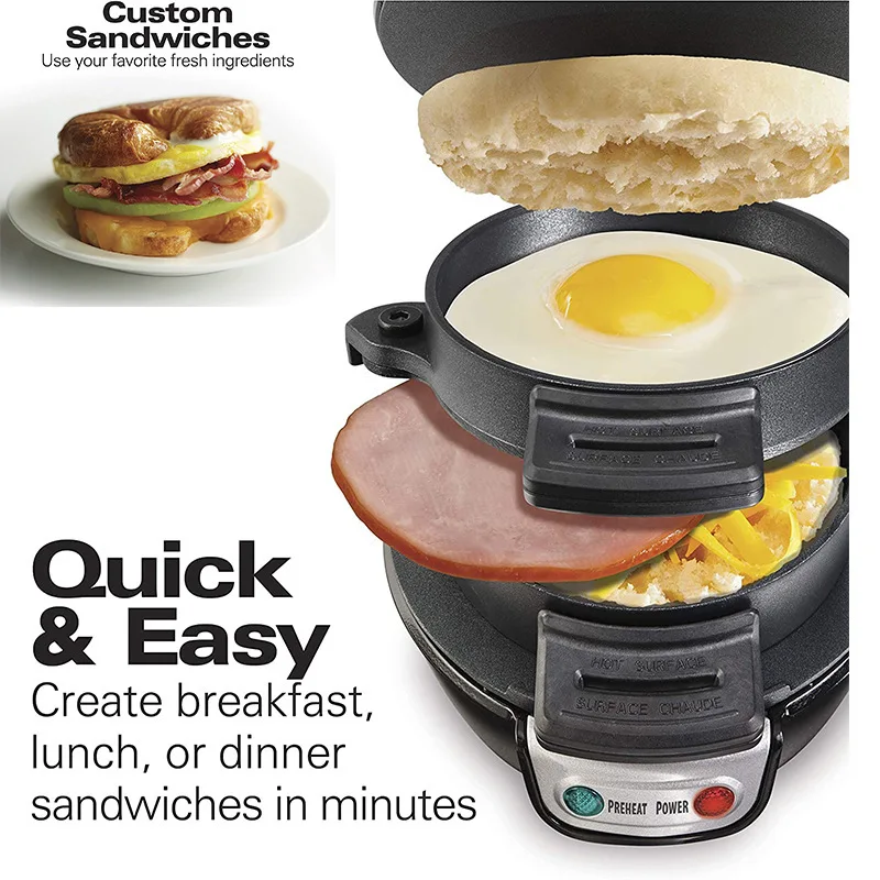 220V 110V Mini Electric Burger Sandwich Maker Machine Non Stick Toaster Grill Baking Pancake Pan for Bread Kitchen Home 토스트기 빵 view 6