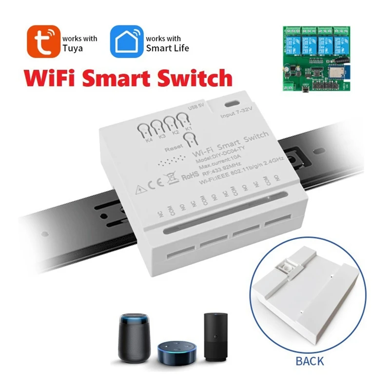 4CH Tuya Wifi interruptor DIY temporizador 85-265V 5V 2,4G Wifi Smartlife módulo de automatización del hogar para IFTT Alexa Google Home