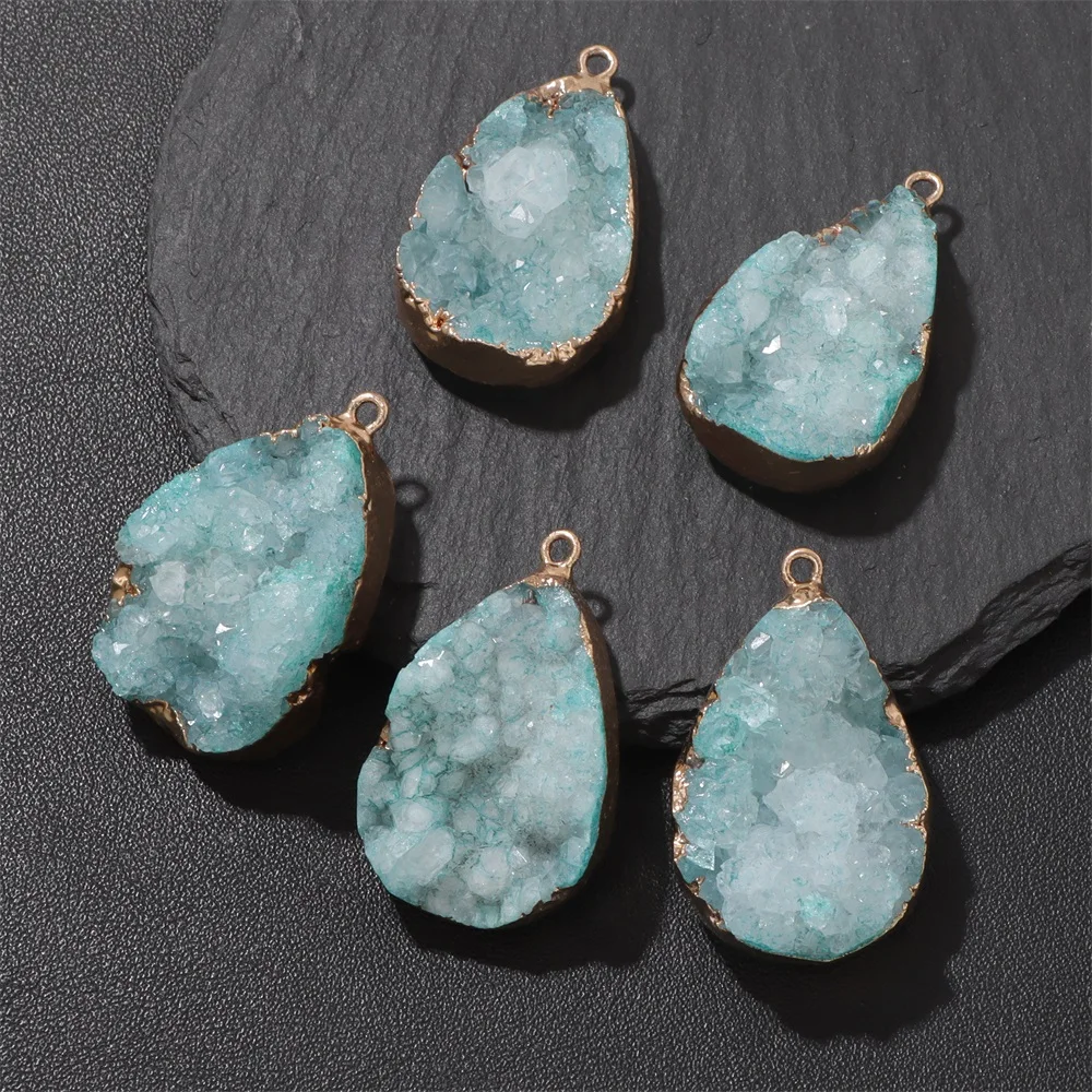 1PC Natural Agate Geode Pendant 25x38mm Dyed Blue Crystal Cluster Pendants Unique Gemstone Jewelry for Diy Necklace Earrings view 3