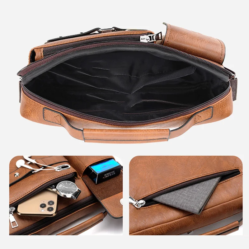 Mannen Pu Lederen Schoudertas Fashion Business Crossbody Tassen Handtassen Zwarte Tas Mannen Laptop Aktetassen Tas Met Schouderriem 2022new