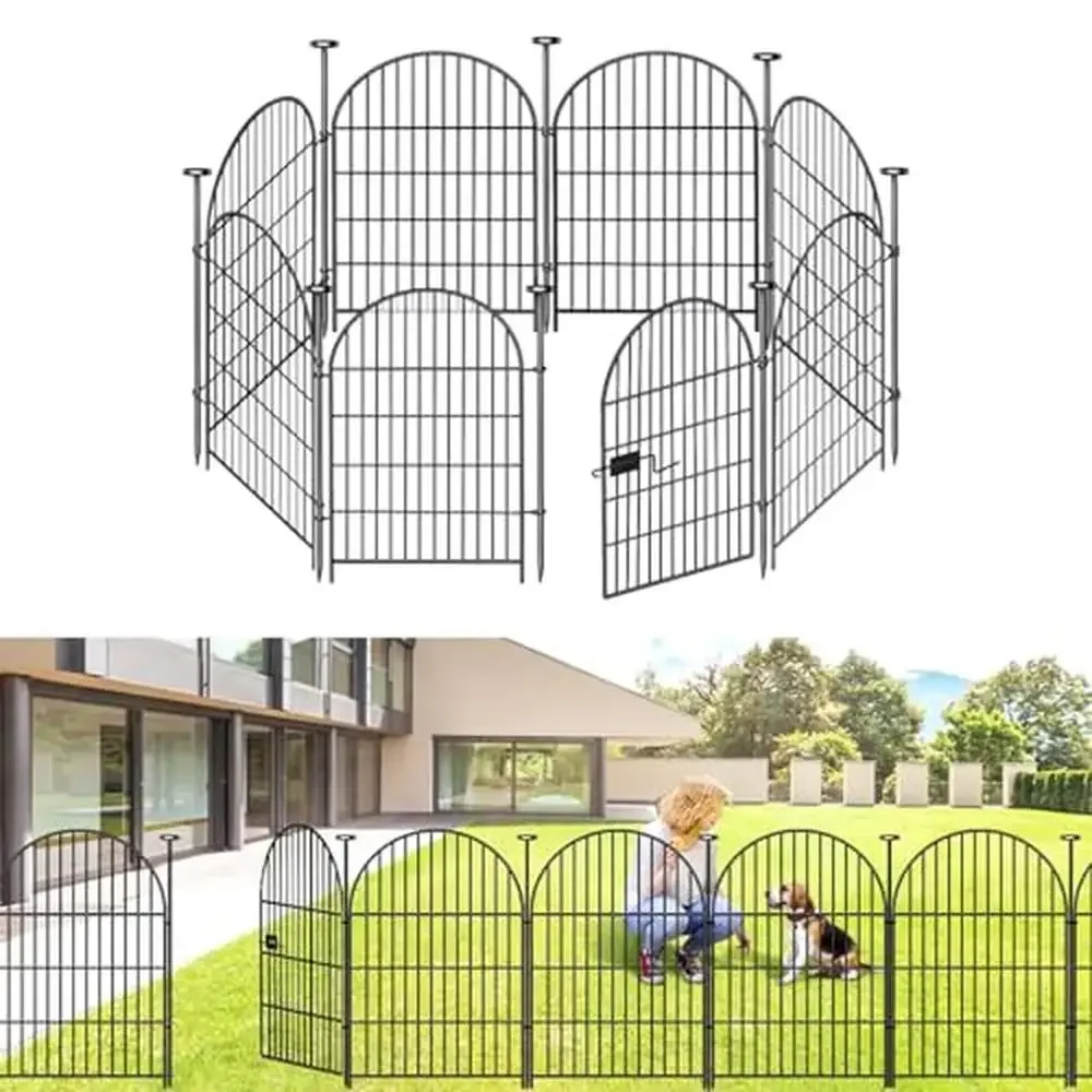 

Animal Barrier Garden Fence with Gate 32" x 17.5 Ft 8 Panels Rustproof Metal Wire Tall Fencing Dogs Rabbits Outdoor Garden Yard