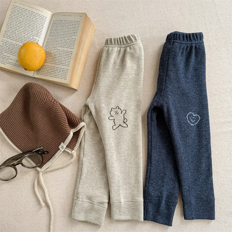 

Cartoon Print Girls Casual Elastic Pants Plus Velvet Thick Kids Cotton Warm Trousers 2025 Winter New Children Fleece Leggings