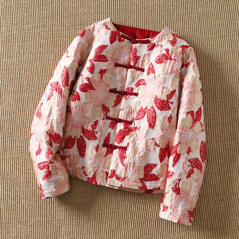 

Thickened Cotton Jacket Short Chinese Style Women's Outerwear Warm Loose Printed Winter Lightweight Versatile Cotton Coat