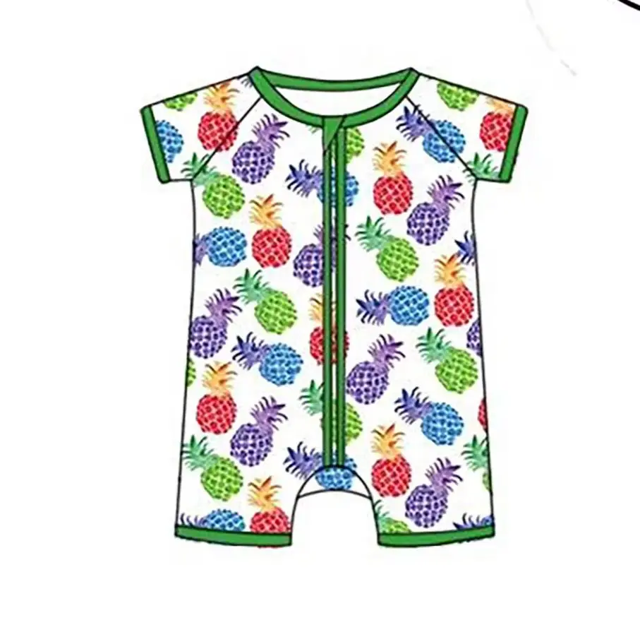 Boutique Summer Baby Pineapple Print Sleeper Romper & Pajama Set Zipper Sleeper Pajamas Toddler Kid Pjs Clothing Set