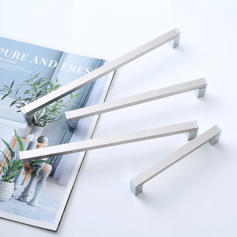 Modern Minimalist Kitchen Cabinet Door Handles Silver Wardrobe Aluminum Alloy Nordic Drawer Furniture Handle
