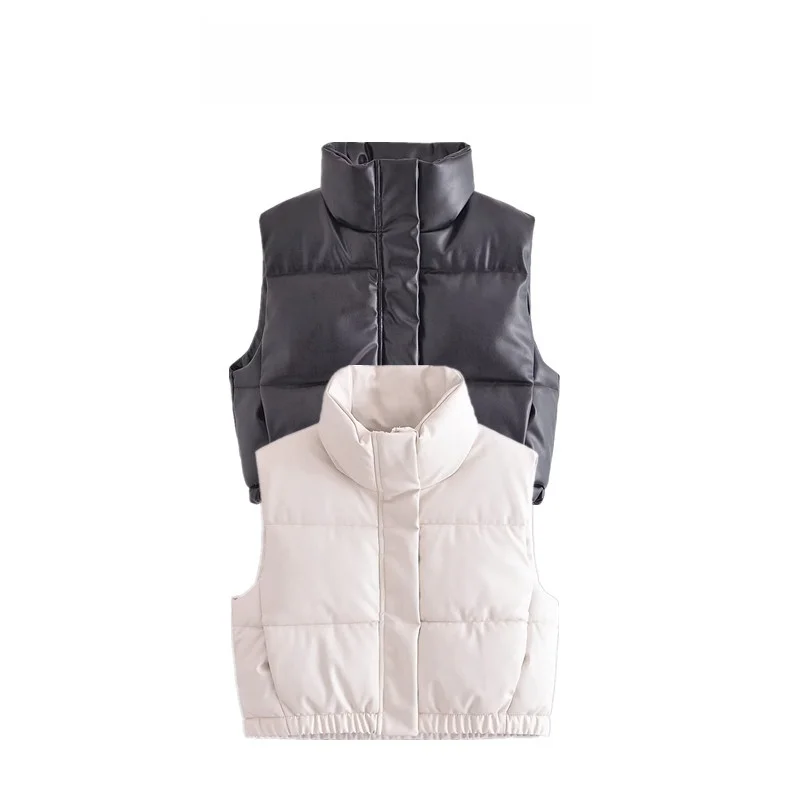 

Faionable Bla Leather Jaet Vest Осень-зима Новая женская одежда Sle Универсальный хлопковый жилет для молодых женщин