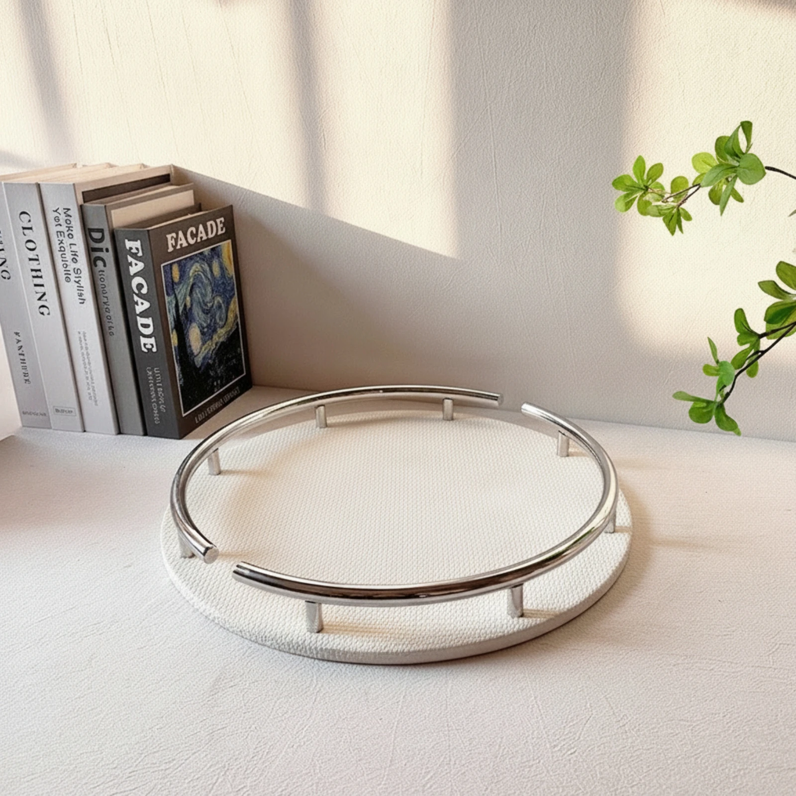 Round Decorative Tray Multifunctional Tabletop Tray with Support Posts Modern Minimalist for Coffee Table, Vanity