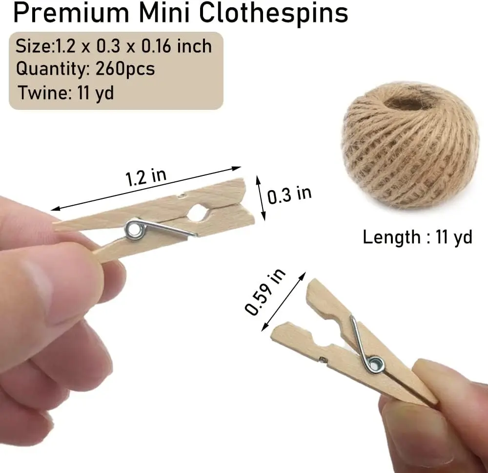 Mini pinzas de madera para ropa, clips de madera para manualidades pequeñas de 1 pulgada, fotos y paredes de cuerda de cáñamo gratis para manualidades DIY, 10/20/50