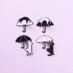 Black Cat Playing umbrella Enamel Pins Cute Cartoon Animal Brooches Lapel Badge Backpack Clothes Jewelry Accessories for Friends