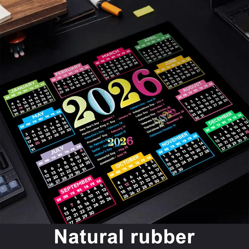 2026 لوحة ماوس تقويم مقاومة للماء للمنزل والمكتب كمبيوتر ألعاب كمبيوتر محمول لوحة ماوس مكتبية مع قاعدة مطاطية غير قابلة للانزلاق ملحقات الكمبيوتر