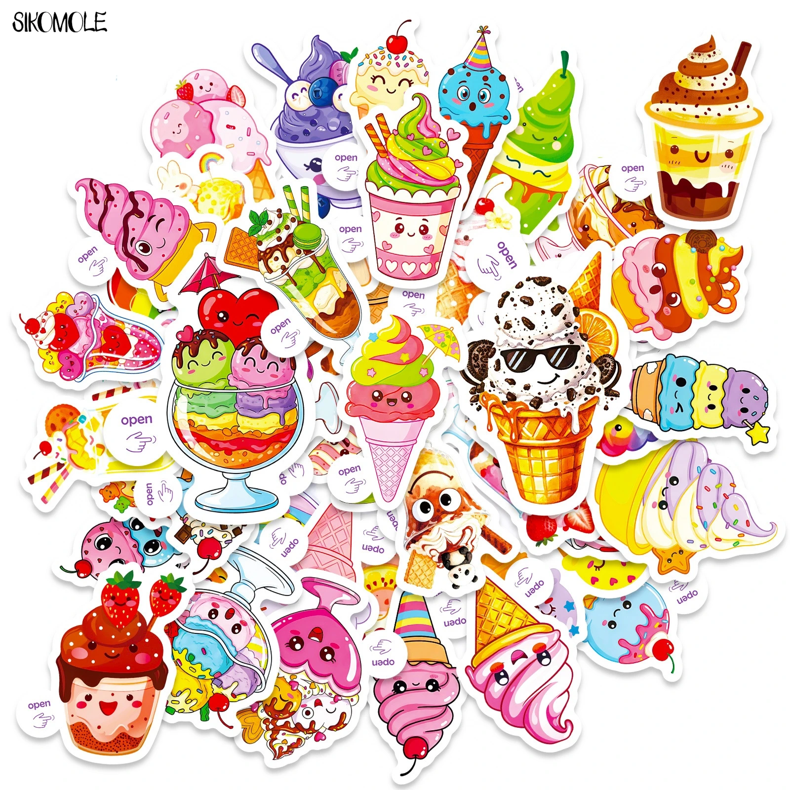 

10/30/50PCS Cartoon Ice Cream Cute Doodle Stickers Kawaii Easy Peel DIY Toys Car Guitar Luggage Suitcase Decal Graffiti Sticker